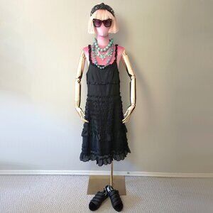 NWOT Woolworths black ruffle detailed sleeveless cotton midi dress, 14